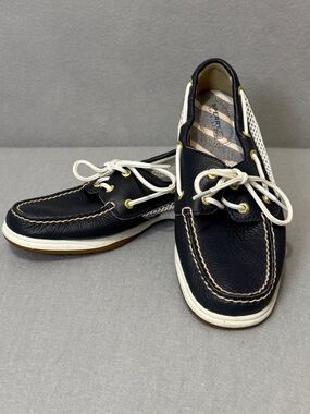 Sperry Women’s 6.5 Leather Boat Shoes – Navy Blue Moc Toe Nautical Deck Shoe
